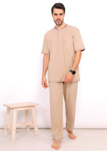 Men Short Sleeve Plain Round Neck Pajama