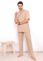 Load image into Gallery viewer, Men Short Sleeve Plain Pajama V-Neck

