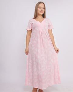 Short Sleeve Wide feather Print Nightgown