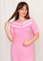 Load image into Gallery viewer, Half Sleeve Cotton Nightgown with lace-trim detail and button opening

