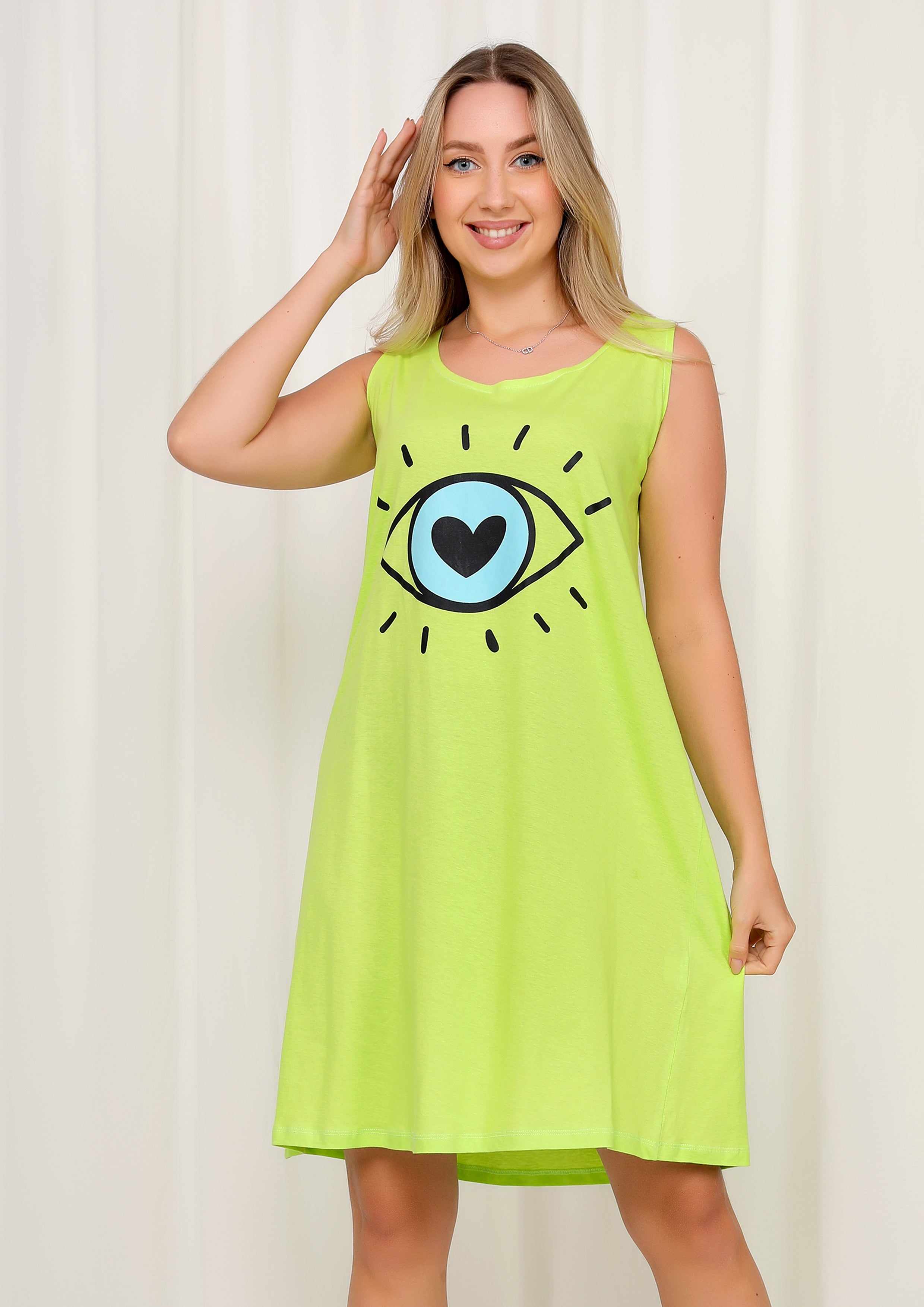 Heart Eye Sleeveless Cotton LoungeDress