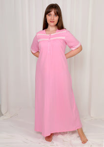 Short Sleeve Cotton Nightgown with simple lace detail on chest