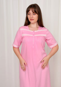 Short Sleeve Cotton Nightgown with simple lace detail on chest