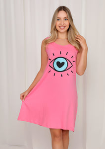 Heart Eye Sleeveless Cotton LoungeDress