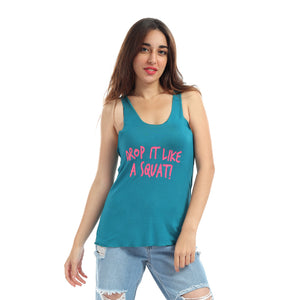 Loose fit sports top with plunging neck line and print acorss cheast - Drop it like a squat
