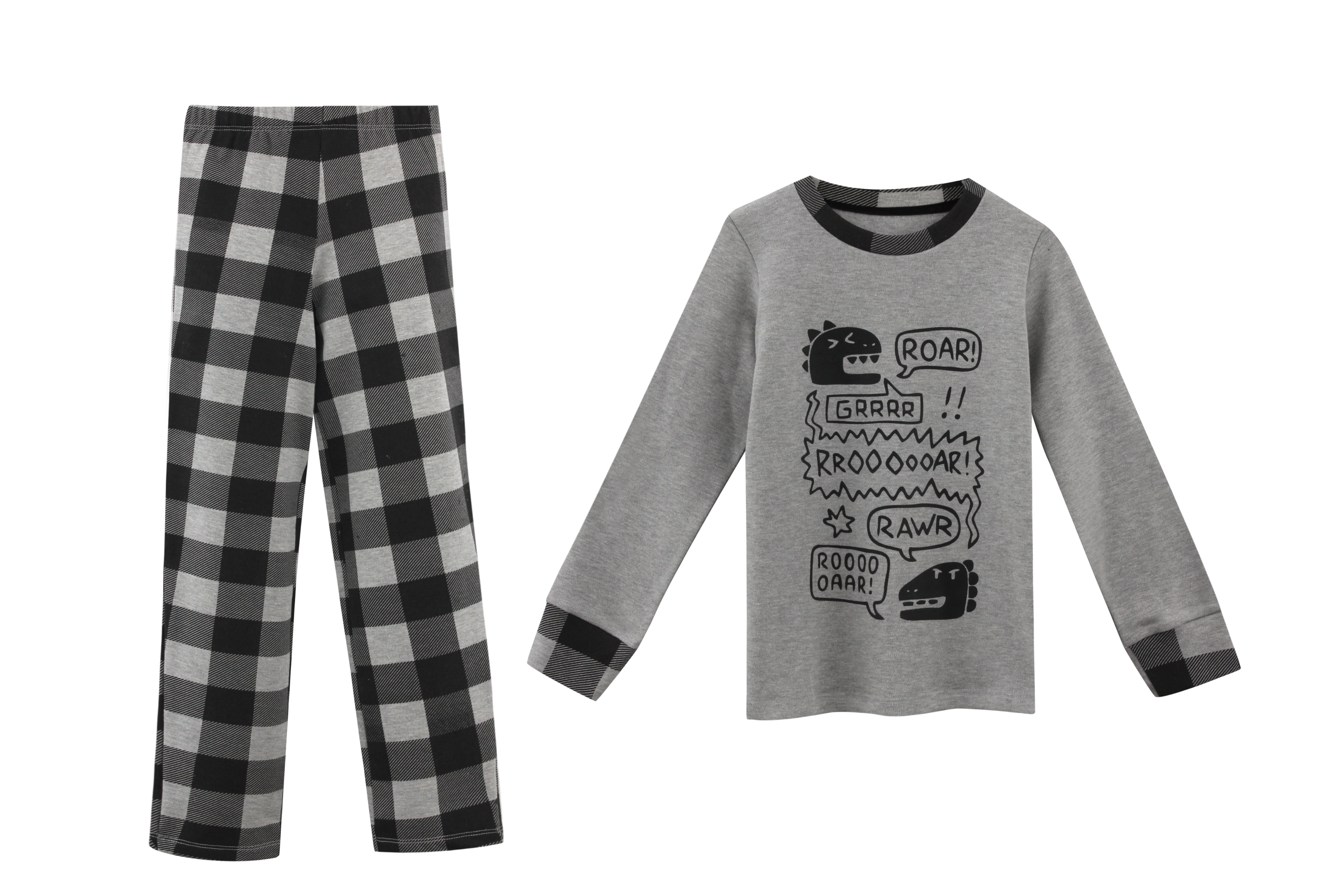 Boys Pajama Roar Print Checkered Pants